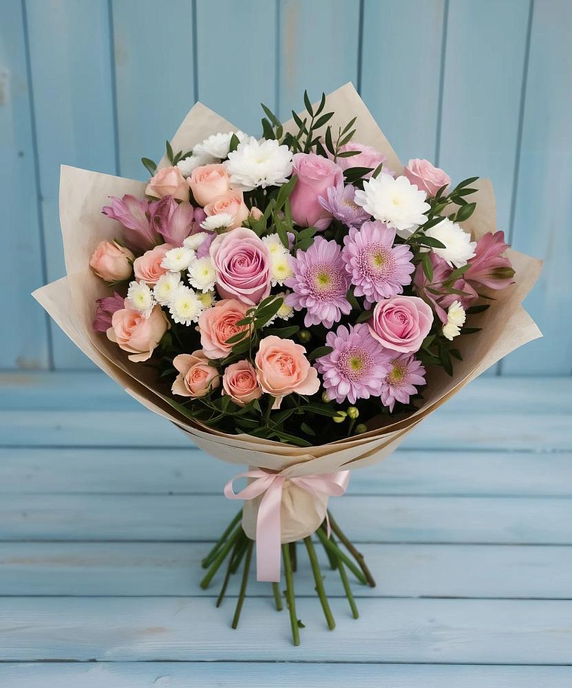 Букет цветов из: Хризантемы, Розы и Альстромерии в Вардане