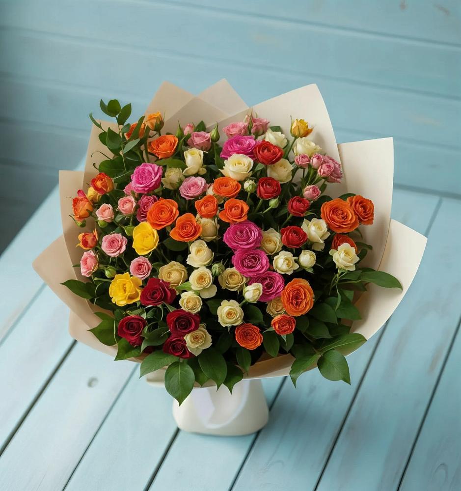 Букет Микс из разноцветных кустовых роз в Вардане