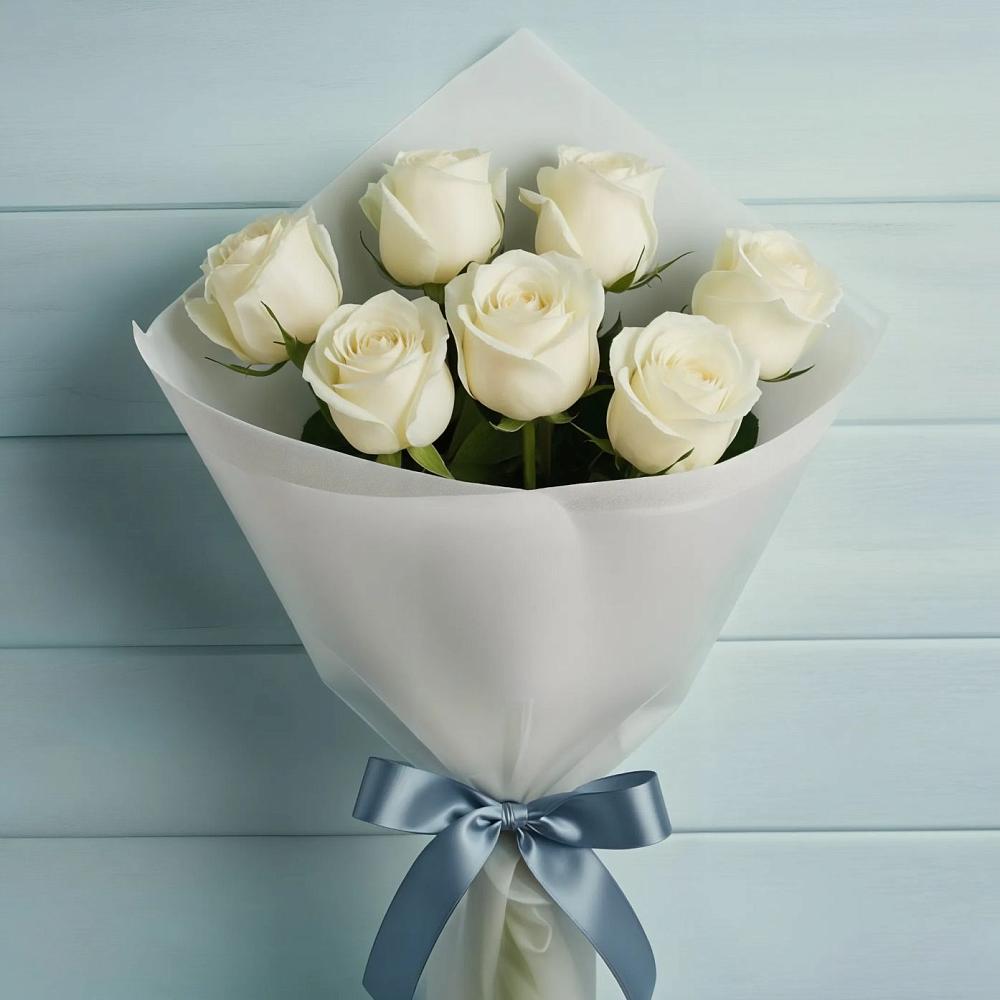Букет 7 Белых роз Эдлесс Лав в Вардане