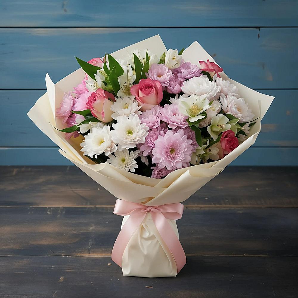 Букет цветов из: Хризантемы, Альстромерии и Розы в Вардане